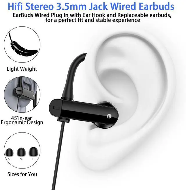 Alt view image 2 of 5 - AIAUXAI Wired Over Ear Earbuds, 3.5mm Jack Earphones with Microphone for iPhone laptops PC Noise Cancelling Headphones HiFi Stereo Phone Calls