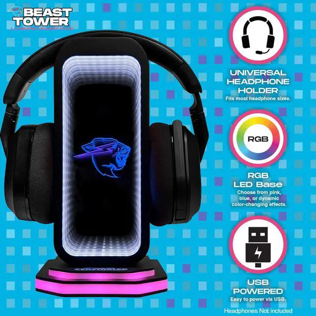 Alt view image 3 of 5 - Feastables Beast Tower MrBeast Gaming Headphone Stand | RGB Light Display with Infinity Mirror Effect and Logo | Universal Headset Holder; USB Powered Desk Computer Accessory for Gamers and Streamers