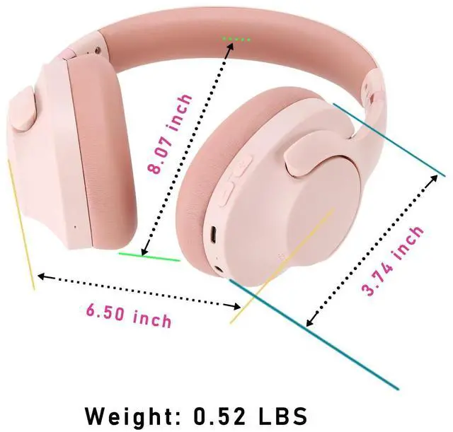 Alt view image 2 of 5 - Pink Noise Cancelling Headphones Wireless Over Ear, 50 Hours Playtime, Bluetooth 5.4 Headphones, Music & Gaming Headphone with Microphone, HiFi Stereo, Deep Bass, Soft Earpads for Cellphone/PC 2PCS