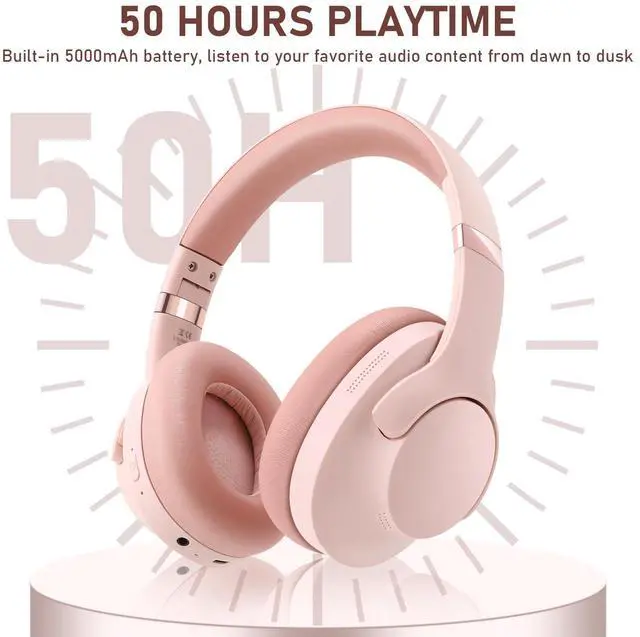 Alt view image 3 of 5 - Pink Noise Cancelling Headphones Wireless Over Ear, 50 Hours Playtime, Bluetooth 5.4 Headphones, Music & Gaming Headphone with Microphone, HiFi Stereo, Deep Bass, Soft Earpads for Cellphone/PC 2PCS