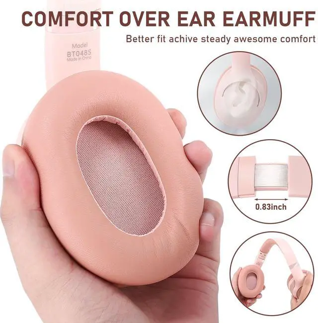 Alt view image 5 of 5 - Pink Noise Cancelling Headphones Wireless Over Ear, 50 Hours Playtime, Bluetooth 5.4 Headphones, Music & Gaming Headphone with Microphone, HiFi Stereo, Deep Bass, Soft Earpads for Cellphone/PC 2PCS