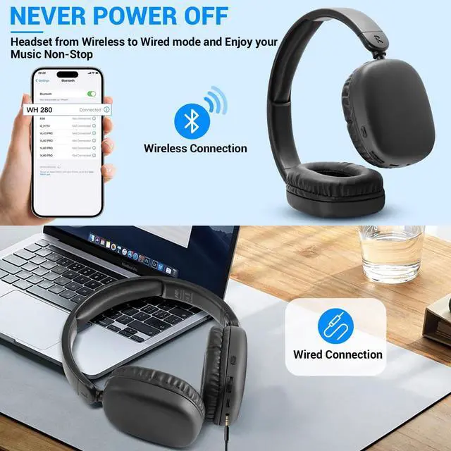 Alt view image 5 of 5 - AOGKTON FM Radio MP3 Player Headphones Micro SD Card,Wireless and Wired Lightweight Headphone with Deep Bass and Built in Microphone Over The Ear Unequaled Comfort,for Travel,Home,Birthday Gift
