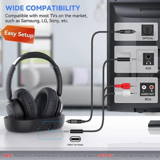 Alt view image 3 of 5 - ANSTEN Wireless Headphones for TV with Universally Compatible Transmitter Charging Base, TV Headphones Wireless for Seniors, Bluetooth Headphones for TV, No Delay, 35 Hrs Audio Playtime, Plug n Play