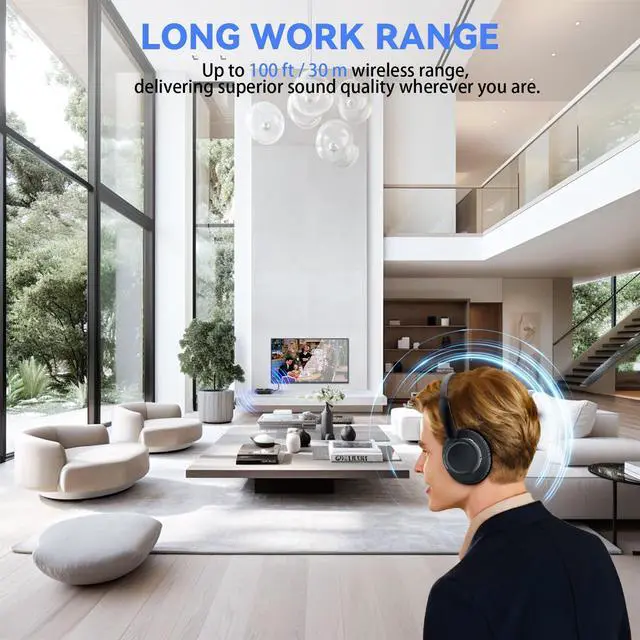 Alt view image 5 of 5 - ANSTEN Wireless Headphones for TV with Universally Compatible Transmitter Charging Base, TV Headphones Wireless for Seniors, Bluetooth Headphones for TV, No Delay, 35 Hrs Audio Playtime, Plug n Play