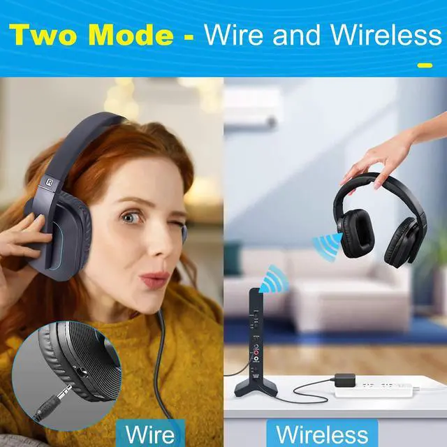 Alt view image 2 of 5 - Wireless Headphones for Smart TV Watching with 2.4 G RF Transmitter Charging Dock (Digital Optical AUX RCA), TV Headphones Wireless for Seniors, 100 ft Wireless Range No Audio Delay