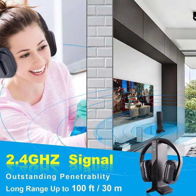 Alt view image 5 of 5 - Wireless Headphones for Smart TV Watching with 2.4 G RF Transmitter Charging Dock (Digital Optical AUX RCA), TV Headphones Wireless for Seniors, 100 ft Wireless Range No Audio Delay