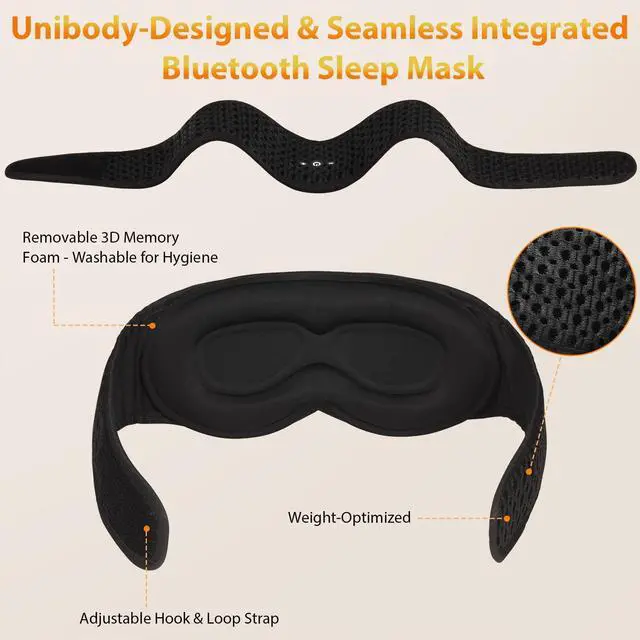 Alt view image 2 of 5 - ASIILOVI Bluetooth Sleep Mask HF016 Sleep Headphones with Detachable & Washable 3D Contoured Eye Mask, Integrated Adjustable Hook-and-Loop Eye Masks for Sleep, Perfect for Men/Women/Teens Sleep Gifts