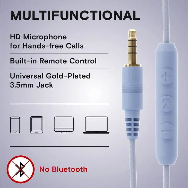 Alt view image 5 of 5 - ARTIX CL750 On-Ear Headphones Wired with Mic and Volume Control -- Noise Isolating Corded Over Ear Headphones with Microphone for Laptop and Computer, Plug in Headset with Cord (Aux Jack 3.5mm)