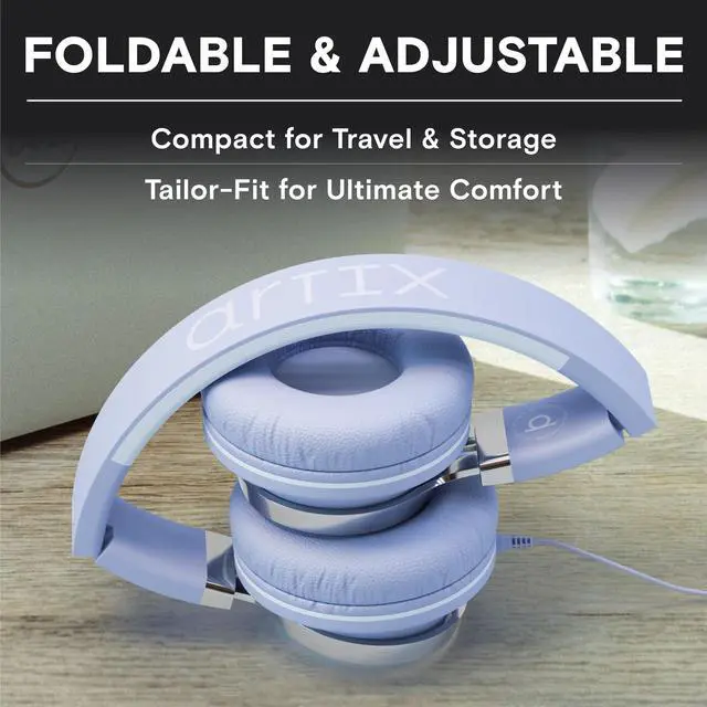 Alt view image 4 of 5 - ARTIX CL750 On-Ear Headphones Wired with Mic and Volume Control -- Noise Isolating Corded Over Ear Headphones with Microphone for Laptop and Computer, Plug in Headset with Cord (Aux Jack 3.5mm)