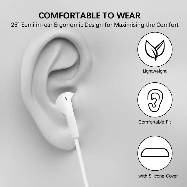 Alt view image 3 of 5 - USBC Wired Headphones for iPhone 16e 16 Pro Max Plus 15, USB C Earbuds Corded Mic Case Stereo Semi in Ear Type C Earphones for iPad 11 10 Galaxy S25 Ultra S24 Fe Pixel 9A 9 XL 8, White