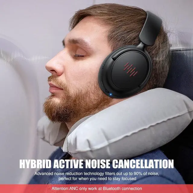 Alt view image 4 of 5 - ANC Wireless Headphones with Case, Active Noise Canceling Over Ear Bluetooth Headset with Mic, Deep Bass Foldable Lightweight Cordless Headphones for iPhone 16 Pro Max Galaxy S25 Travel Home Office TV