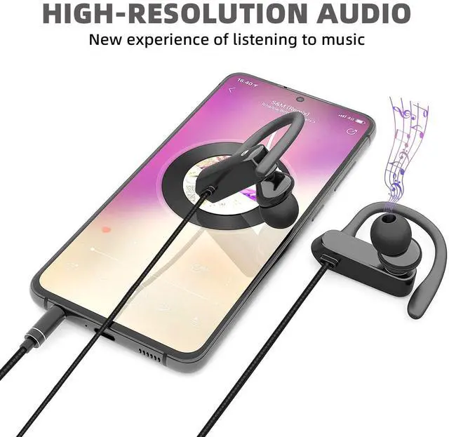 Alt view image 3 of 5 - 3.5mm Headphones Sport Wired Earbuds with Microphone Noise Isolating Earphone HiFi Stereo Over Ear Buds Wired Plug in with Ear Hook for Samsung Galaxy A15 A03s A14 S10 A12 Moto Switch MP3 Running Fit