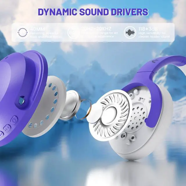 Alt view image 4 of 5 - ATTACK SHARK G300 Wireless Over-Ear Headphones with Active Noise Cancelling,Bluetooth 5.3,40H Playtime,Deep Bass HD Stereo Sound,Built-in Mic,Comfortable Design for Travel/Home Office/Gaming(Purple)