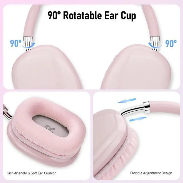 Alt view image 3 of 5 - AUDALA Wireless Bluetooth Over Ear Headphones Up to 28H Battery Life Headset with Microphone Gym Overhead Headphones Compatible with iOS & Android Mobile Phones, Computers, Laptop (Pink)