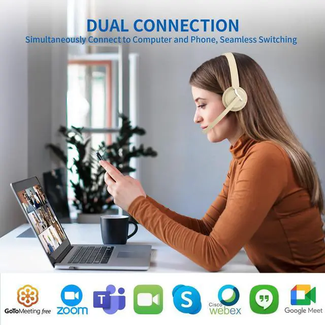 Main image of awatrue Wireless Headset with Mic for Work, Bluetooth Headset with AI Noise Cancelling Microphone & Charging Base, 2.4GHz Wireless Headphones with USB Dongle for Computer/Remote Work/Call Center/Zoom