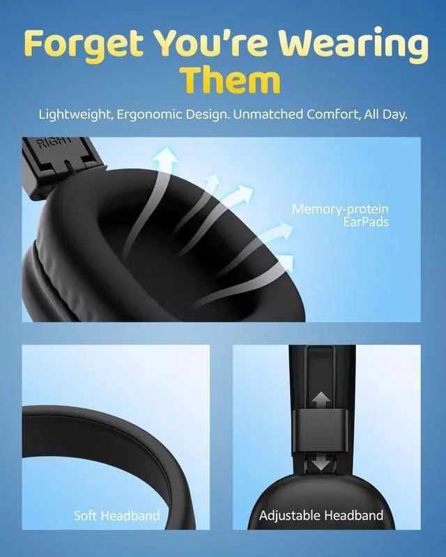 Alt view image 5 of 5 - awatrue Kids Bluetooth Headphones, Wireless Headphones with HD ENC Microphone, 50 Hours Playtime, Safe Volume,Type C Fast Charging,Foldable Over Ear Headphone for Children/Teens/Smart Device (Black)