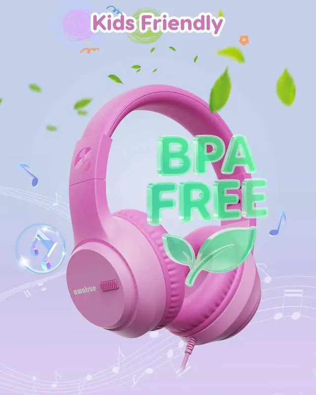 Alt view image 4 of 5 - awatrue Kids Headphones with Cord for School, 74/85/94dB Volume Limit, Wired Over-Ear Headphones for Kids Boys Girls, Stereo Sound 3.5mm Jack for Tablet, Kindle, YOTO Player, Airplane Travel, Pink