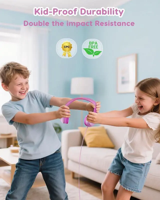 Alt view image 5 of 5 - awatrue Kids Headphones with Cord for School, 74/85/94dB Volume Limit, Wired Over-Ear Headphones for Kids Boys Girls, Stereo Sound 3.5mm Jack for Tablet, Kindle, YOTO Player, Airplane Travel, Pink