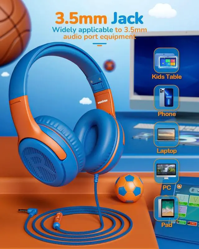 Alt view image 5 of 5 - awatrue Kids Headphones Wired Toddler Headphones with Microphone, Over-Ear Headphones, 85/94dB Volume-Limiting, 3.5mm Jack, Foldable On-Ear Design - Safe & Comfortable for Learning & Entertainment