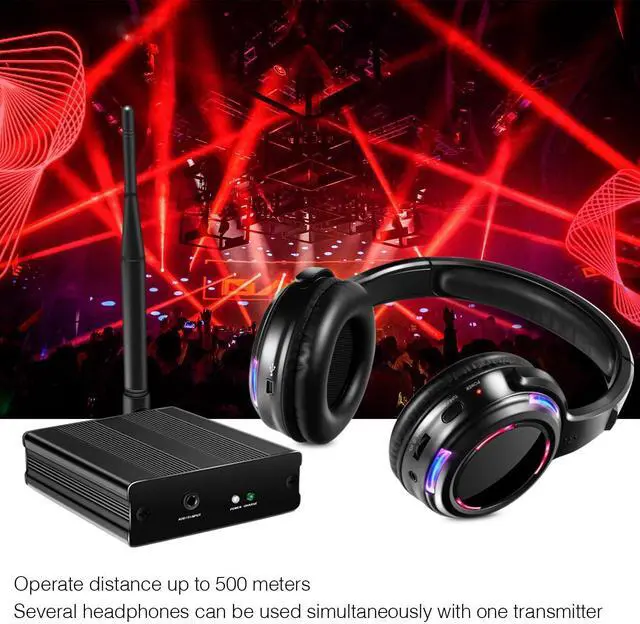 Alt view image 3 of 5 - AYVVPII Professional Silent Disco LED Wireless Headphones and RF LED Silent Disco Earphones for iPod MP3 DJ Music Pary Club (2 led Headphone + 1 Transmitter)