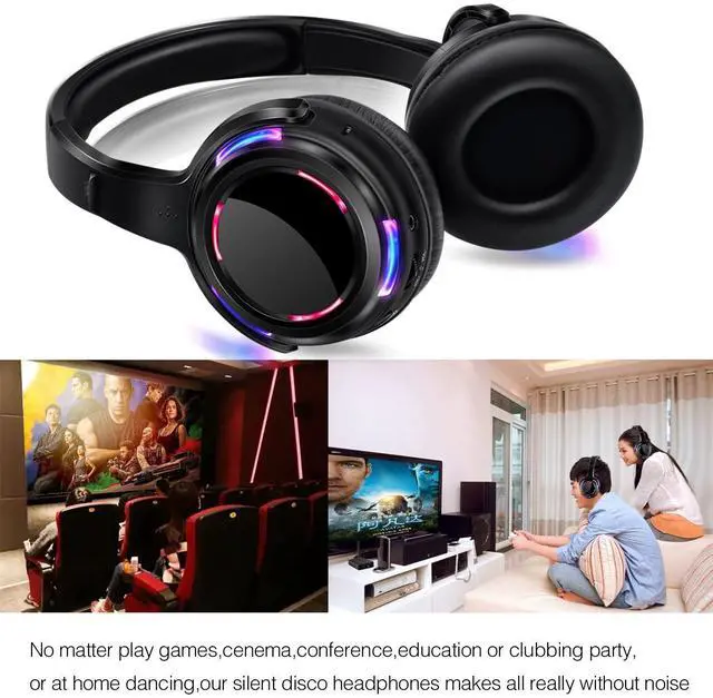 Alt view image 4 of 5 - AYVVPII Professional Silent Disco LED Wireless Headphones and RF LED Silent Disco Earphones for iPod MP3 DJ Music Pary Club (2 led Headphone + 1 Transmitter)