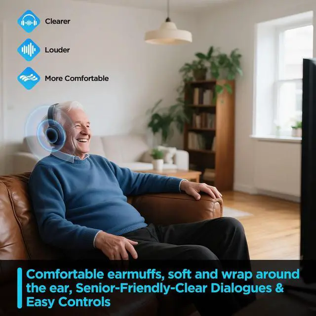 Alt view image 2 of 5 - AYJBKL Wireless TV Headphones with 2.4GHz & Bluetooth 5.3 Dual Connectivity, Zero-Latency Hi-Fi Sound, Charging Dock Included, Compatible with TV/PC/Phone, Ideal for Seniors & Hearing Impaired