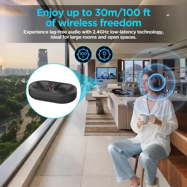 Alt view image 3 of 5 - AYJBKL Wireless TV Headphones with 2.4GHz & Bluetooth 5.3 Dual Connectivity, Zero-Latency Hi-Fi Sound, Charging Dock Included, Compatible with TV/PC/Phone, Ideal for Seniors & Hearing Impaired