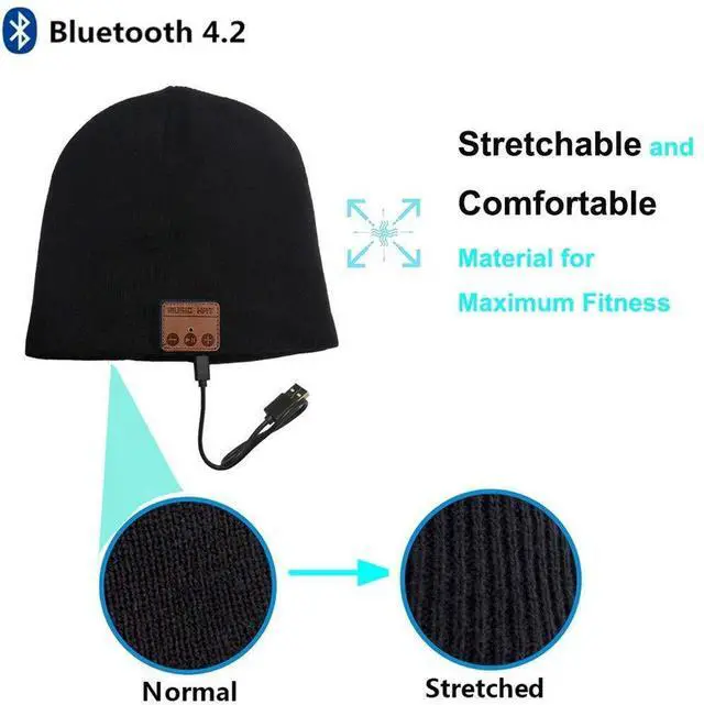 Alt view image 3 of 5 - BearsFire Wireless Music Beanie Hat with Bluetooth Headphones Hat Speaker Mic Winter Warm Knit Hats Thick Skull Cap for Men Women Boys Girls Gift Black