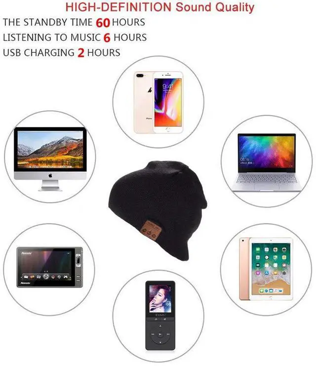 Alt view image 5 of 5 - BearsFire Wireless Music Beanie Hat with Bluetooth Headphones Hat Speaker Mic Winter Warm Knit Hats Thick Skull Cap for Men Women Boys Girls Gift Black