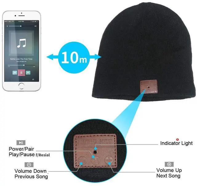 Alt view image 4 of 5 - BearsFire Wireless Music Beanie Hat with Bluetooth Headphones Hat Speaker Mic Winter Warm Knit Hats Thick Skull Cap for Men Women Boys Girls Gift Black