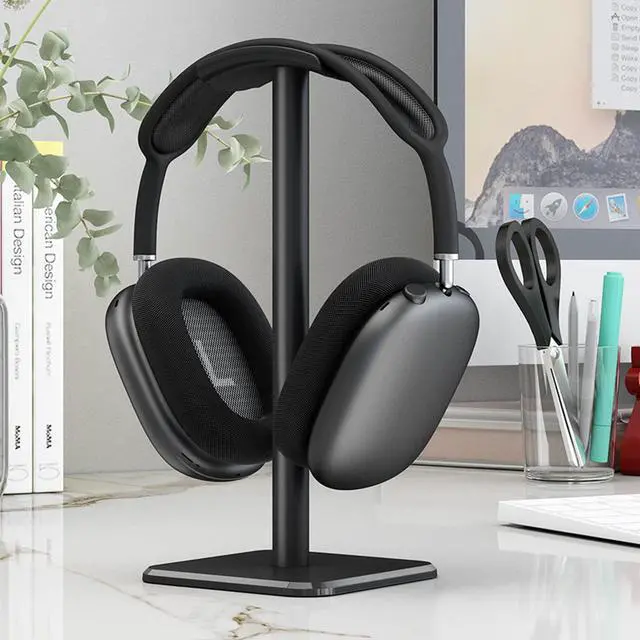Alt view image 3 of 5 - Bewinner Headphone Stand for All Headsets, Rounded Corners Anti Slip Base TPU Tray Aluminum Alloy Support Bar, Home Office Gaming Portable Easy Assembly