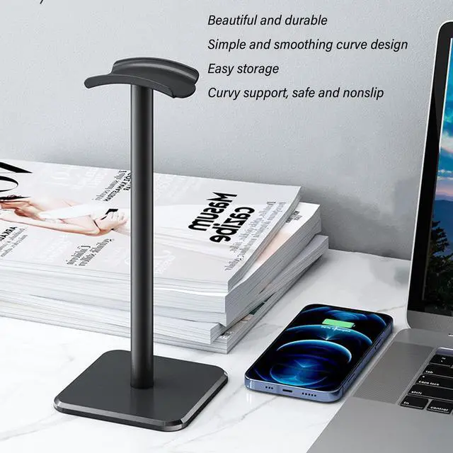 Alt view image 4 of 5 - Bewinner Headphone Stand for All Headsets, Rounded Corners Anti Slip Base TPU Tray Aluminum Alloy Support Bar, Home Office Gaming Portable Easy Assembly