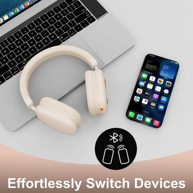 Alt view image 5 of 5 - P37 Max Bluetooth Headphones Over The Ear,Beige Headphone Bluetooth with Microphone,80H Playtime,Deep Bass Memory Foam Ear Cups,audifonos inalambricos Ideal for Travel, Home Office, Gym Workouts