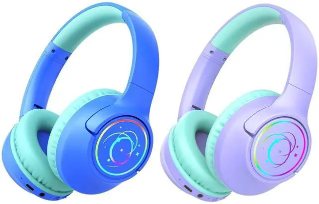 Main image of Botesty Sound [Blue + Purple] Kids Bluetooth Headphones, 85H Playtime Wireless Headphones for Kids, Colorful LED Lights, 85/94dB Safe Volume Limit, Bluetooth 5.4 Built-in Mic Toddler Headset