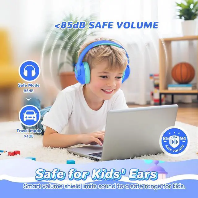 Alt view image 4 of 5 - Botesty Sound [Blue + Purple] Kids Bluetooth Headphones, 85H Playtime Wireless Headphones for Kids, Colorful LED Lights, 85/94dB Safe Volume Limit, Bluetooth 5.4 Built-in Mic Toddler Headset