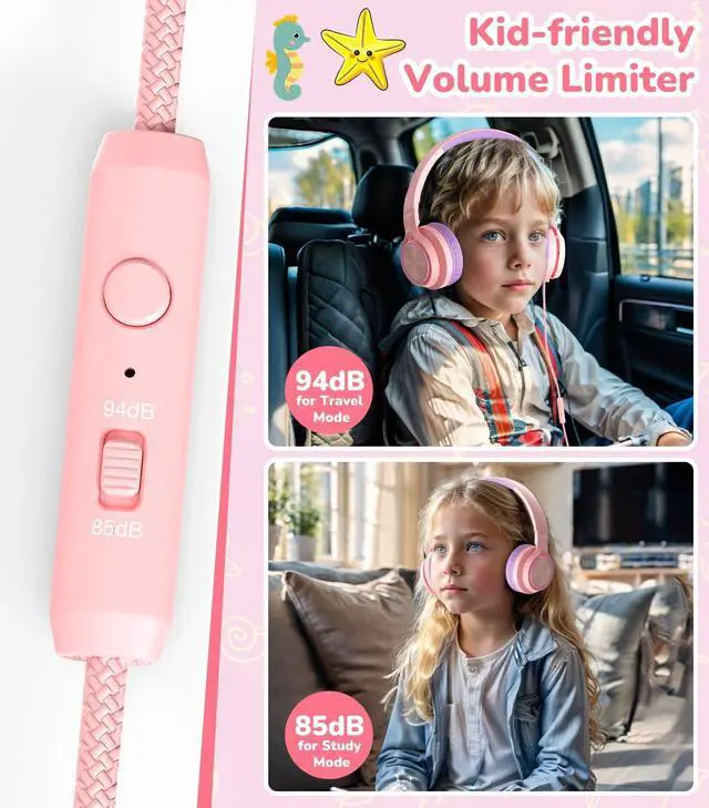 Alt view image 2 of 5 - Bywulanda Upgrade USB-C Kid Headphone with Microphone, Safe Volume Limiter 85/94dB, Foldable Over Ear Wired Headphones for Toddlers/Boys/Girls/School/iPad/Laptop/Travel