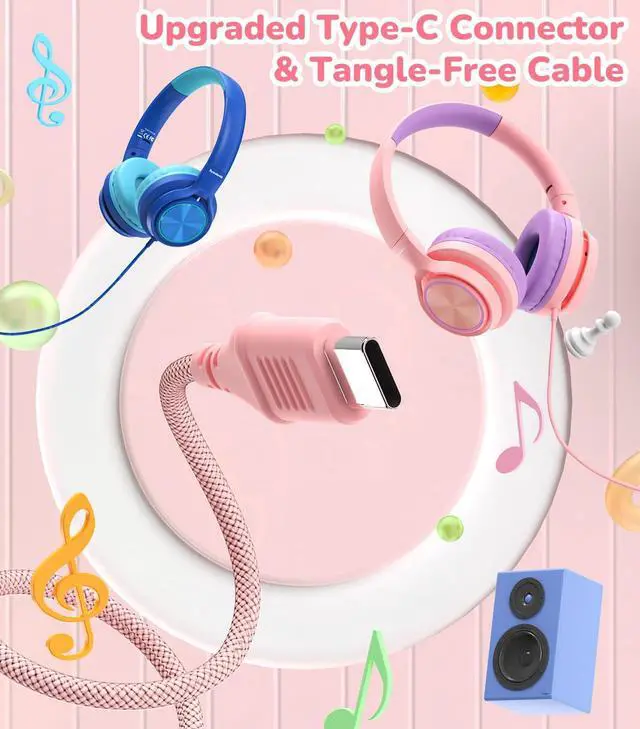 Alt view image 3 of 5 - Bywulanda Upgrade USB-C Kid Headphone with Microphone, Safe Volume Limiter 85/94dB, Foldable Over Ear Wired Headphones for Toddlers/Boys/Girls/School/iPad/Laptop/Travel