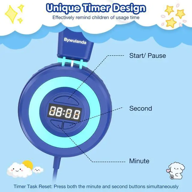 Alt view image 3 of 5 - Bywulanda USB Type C Kids Headphones with LED Light & USB-C Kids Headphones with Digital Timer, 85/94dB Volume Limit Portable Headphones for iPhone 15 16 Pro, Foldable for Travel