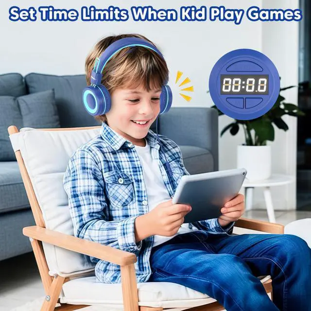 Alt view image 5 of 5 - Bywulanda USB Type C Kids Headphones with LED Light & USB-C Kids Headphones with Digital Timer, 85/94dB Volume Limit Portable Headphones for iPhone 15 16 Pro, Foldable for Travel