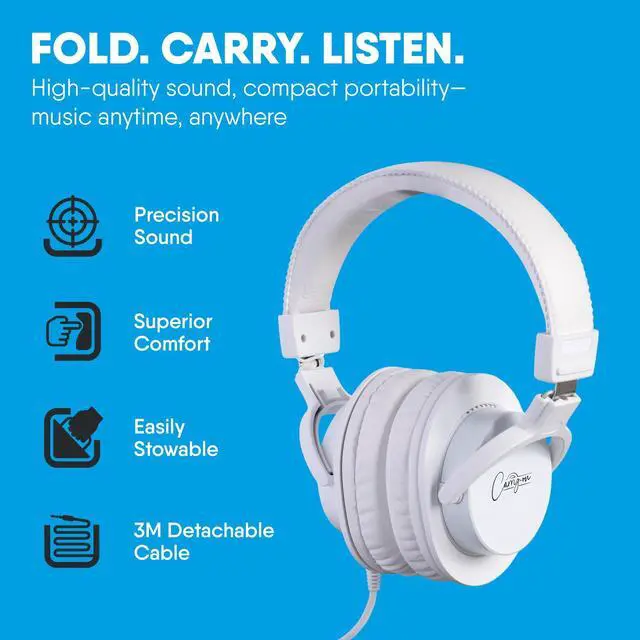 Alt view image 3 of 5 - Carry-on SH100 Studio Headphones - 50mm Drivers for Premium Sound - Noise-Isolating Closed Back Studio Headphones - Comfortable Over-Ear Design for Music Production and Everyday Listening - White