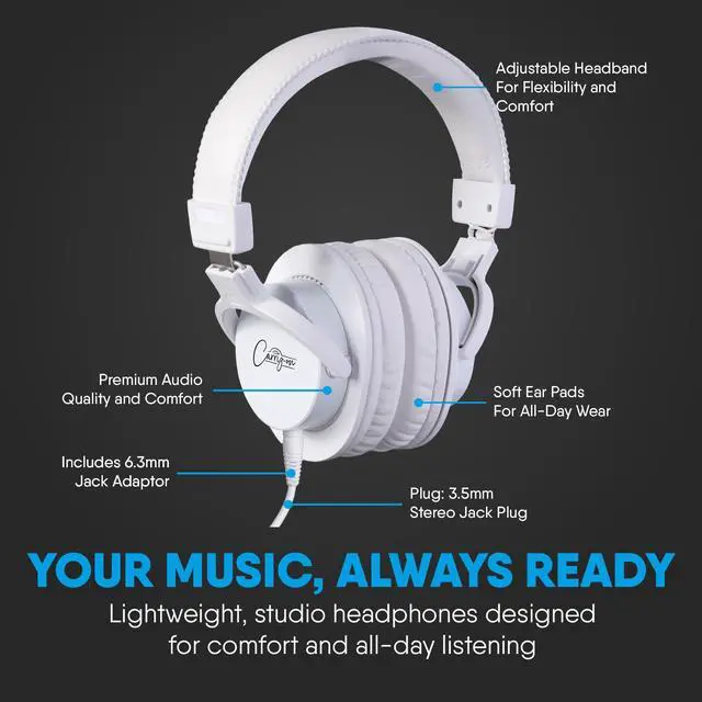 Alt view image 4 of 5 - Carry-on SH100 Studio Headphones - 50mm Drivers for Premium Sound - Noise-Isolating Closed Back Studio Headphones - Comfortable Over-Ear Design for Music Production and Everyday Listening - White