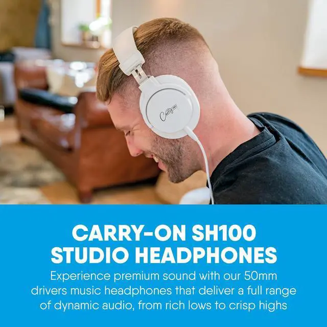 Alt view image 2 of 5 - Carry-on SH100 Studio Headphones - 50mm Drivers for Premium Sound - Noise-Isolating Closed Back Studio Headphones - Comfortable Over-Ear Design for Music Production and Everyday Listening - White