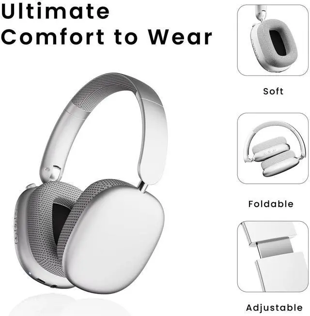 Alt view image 4 of 5 - CIRICO Y01 BaseTone Wireless Over-Ear Headphones, Bluetooth 5.3, 20H Playtime, Deep Bass, Foldable Lightweight Design for Travel, Home Office, Cellphone/PC, Sliver