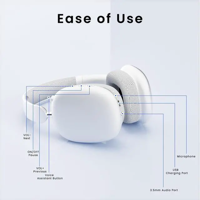 Alt view image 5 of 5 - CIRICO Y01 BaseTone Wireless Over-Ear Headphones, Bluetooth 5.3, 20H Playtime, Deep Bass, Foldable Lightweight Design for Travel, Home Office, Cellphone/PC, Sliver