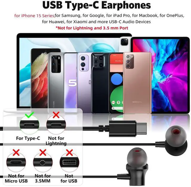 Alt view image 2 of 5 - USB C Headphone,COOYA Type C Wired Earbuds Magnetic Bass Noise Canceling In-Ear Earphones+Mic for iPhone 16 15 Pro Max 16e iPad 10 Pixel 9 8 for Samsung Galaxy S25 Ultra S24 S23 A16 A56 for OnePlus 13