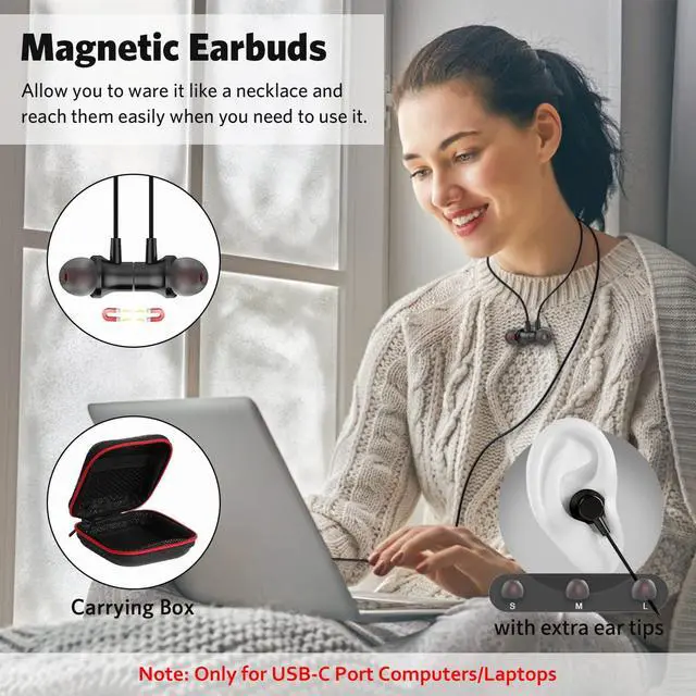 Alt view image 3 of 5 - USB C Headphone,COOYA Type C Wired Earbuds Magnetic Bass Noise Canceling In-Ear Earphones+Mic for iPhone 16 15 Pro Max 16e iPad 10 Pixel 9 8 for Samsung Galaxy S25 Ultra S24 S23 A16 A56 for OnePlus 13