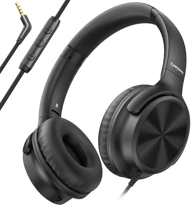 Main image of Cowyawn Over Ear Headphones Wired, 3.5mm Foldable Wired Headphones with Microphone, Volume Control, HD Stereo Sound, Lightweight Headphones for Adult/Teens/Chromebooks/Laptop/Computer/Tablets, Black