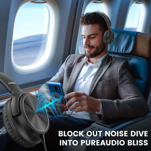 Alt view image 2 of 5 - Cowyawn Over Ear Headphones Wired, 3.5mm Foldable Wired Headphones with Microphone, Volume Control, HD Stereo Sound, Lightweight Headphones for Adult/Teens/Chromebooks/Laptop/Computer/Tablets, Black