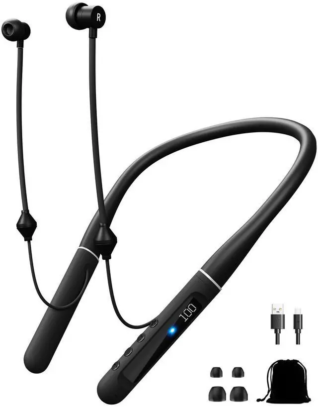 Main image of Air Tube Bluetooth Headphones with LED Battery Display,EMF Free Neckband Wireless Earbuds with 25H Playtime,HD Bass Airtube Headphone Emf Free with Mic And Controls,Airtube Earbuds For Sleep,Work,Gym
