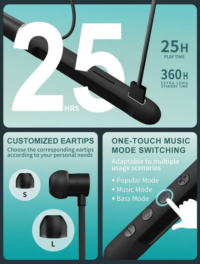 Alt view image 4 of 5 - Air Tube Bluetooth Headphones with LED Battery Display,EMF Free Neckband Wireless Earbuds with 25H Playtime,HD Bass Airtube Headphone Emf Free with Mic And Controls,Airtube Earbuds For Sleep,Work,Gym